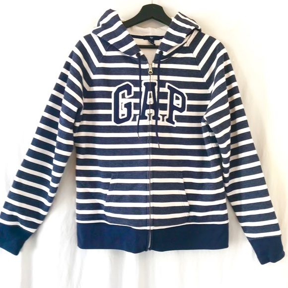 GAP Tops - GAP NWOT Navy/White Striped Full Zip Sweatshirt
